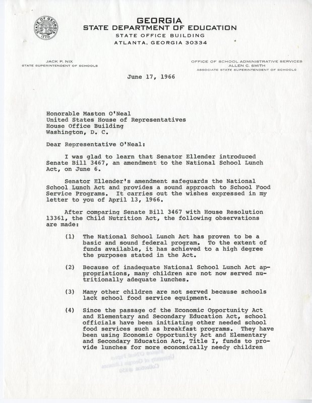 Letter from Jack Nix to Congressman Maston O&#039;Neal, June 17, 1966