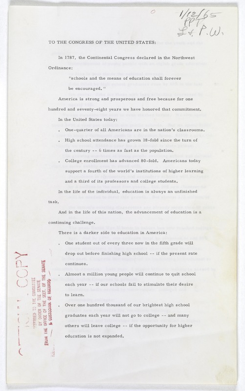 Lyndon B. Johnson Message to Congress on Education