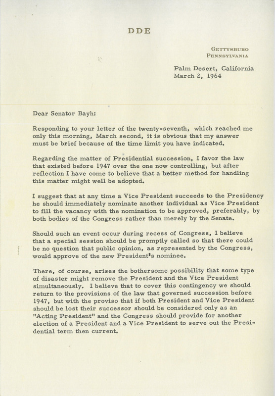 Eisenhower letter of March 2, 1964<br /><br />

