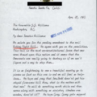 Letter from constituent sent to Senator John J. Williams regarding the Voting Rights Act