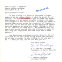 Letter sent to Senator John J. Williams from the Grace Church Commission on Social Concerns regarding the Voting Rights Act