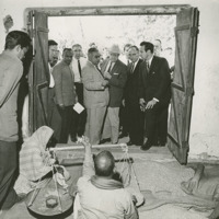 Photograph of the Congressional Delegation visiting a Fair Price Shop<br /><br />
