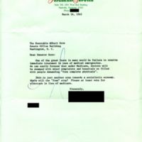 Correspondence from constituent to Senator Albert Gore, Sr. stating support for Eldercare legislation, dated March 16, 1965.