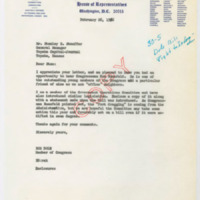 Correspondence between Stanley H. Stauffer and Congressman Bob Dole