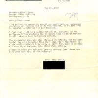 Correspondence from constituent to Senator Albert Gore, Sr., opposing a portion of the Social Security Amendments of 1965 that required food servers to report tips, dated May 11, 1965.