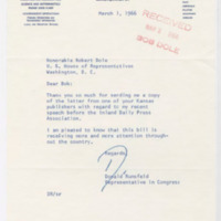 Correspondence Between Congressman Donald Rumsfeld and Congressman Bob Dole