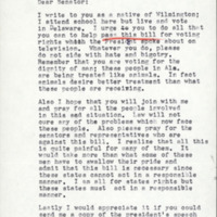 Letter from constituent sent to Senator John J. Williams asking him to vote for passage of the Voting Rights bill