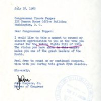 Congratulatory letter from Congressman John Conyers<br /><br />
